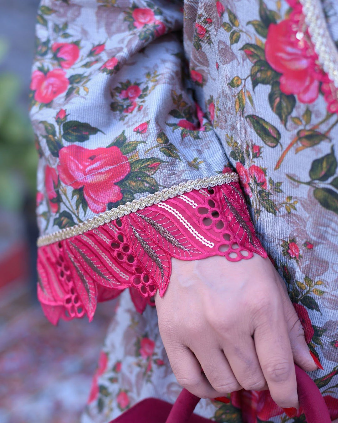 Vintage Rose Print Everyday Khadi Tulip Shalwar Suit