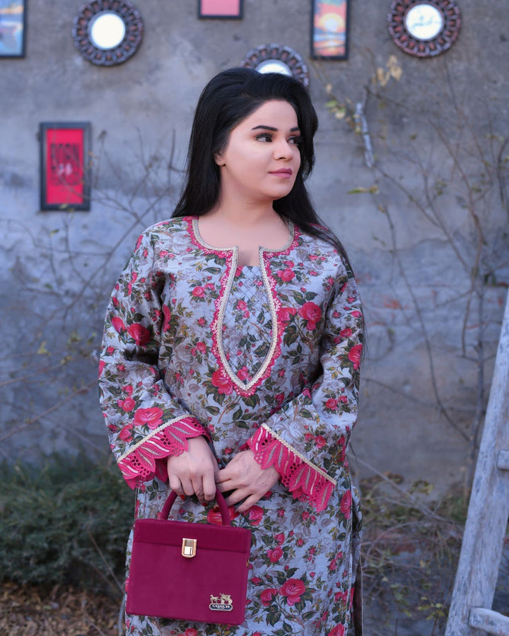 Vintage Rose Print Everyday Khadi Tulip Shalwar Suit