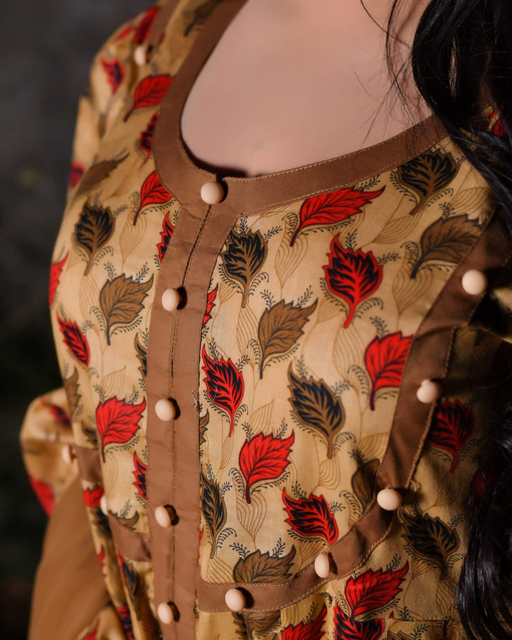 Beige/Tan Floral Everyday wear long frock
