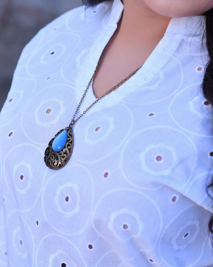 White Chikankari Short Shirt & Printed Palazzo Suit