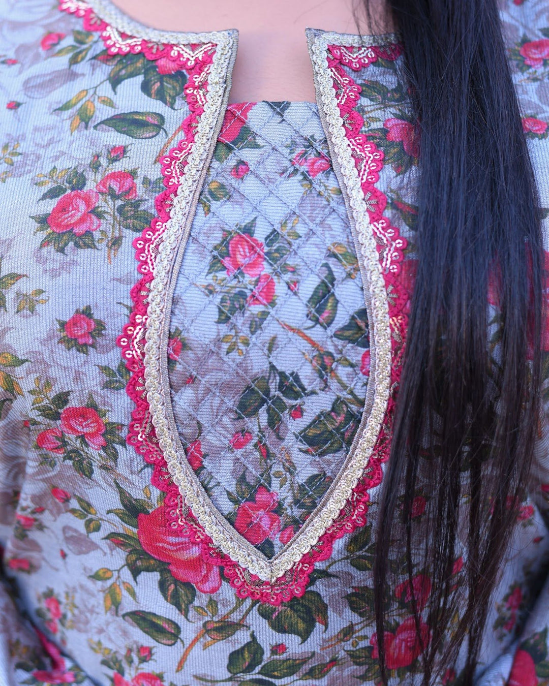 Vintage Rose Print Everyday Khadi Tulip Shalwar Suit