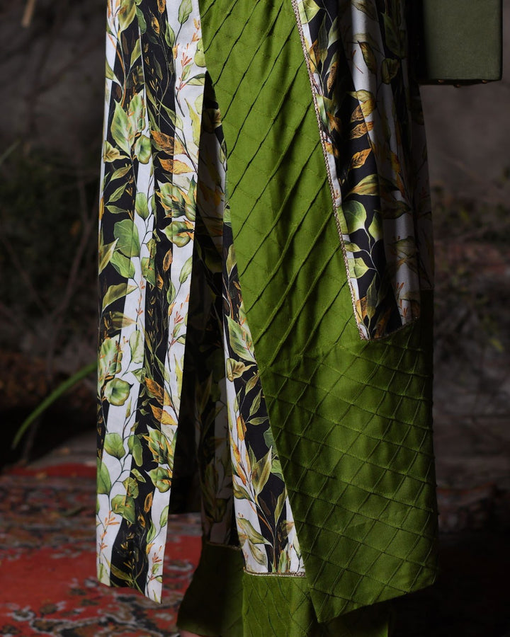 Leaf Print Olive Green & White Everyday Lawn Trouser Suit
