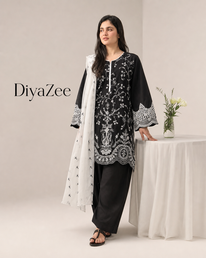 Midnight Noir Embroidered 3-Piece Set