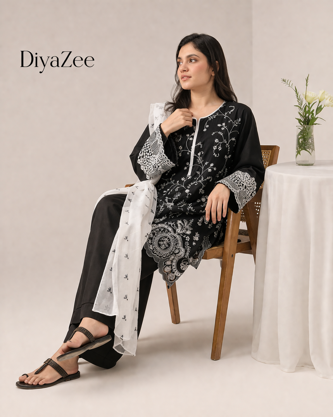 Midnight Noir Embroidered 3-Piece Set