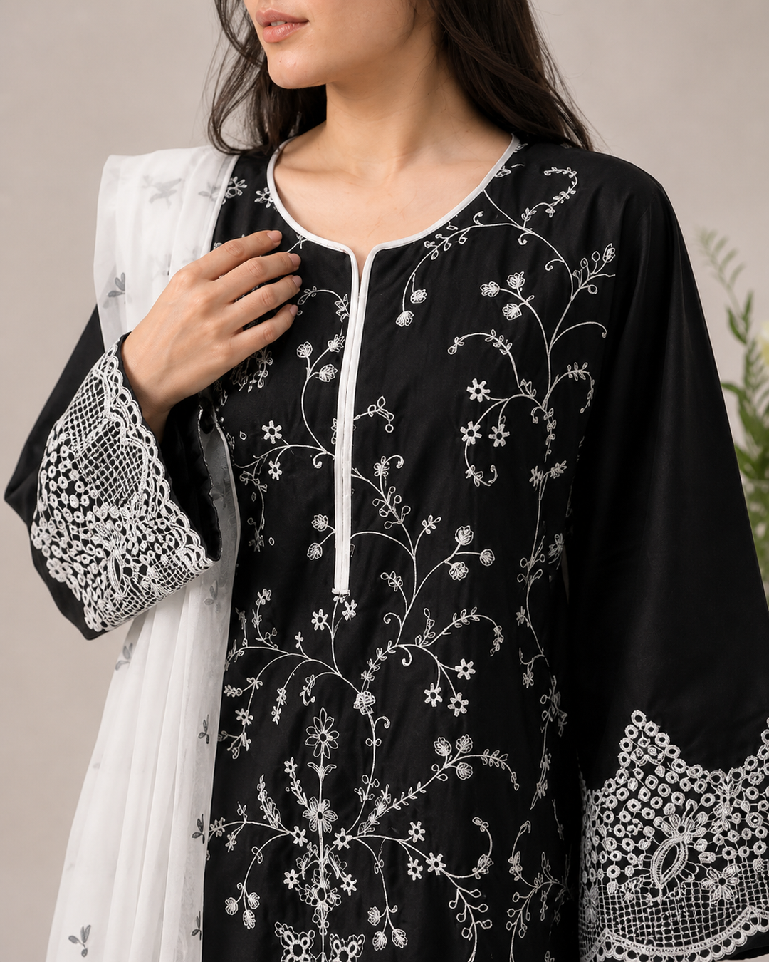 Midnight Noir Embroidered 3-Piece Set