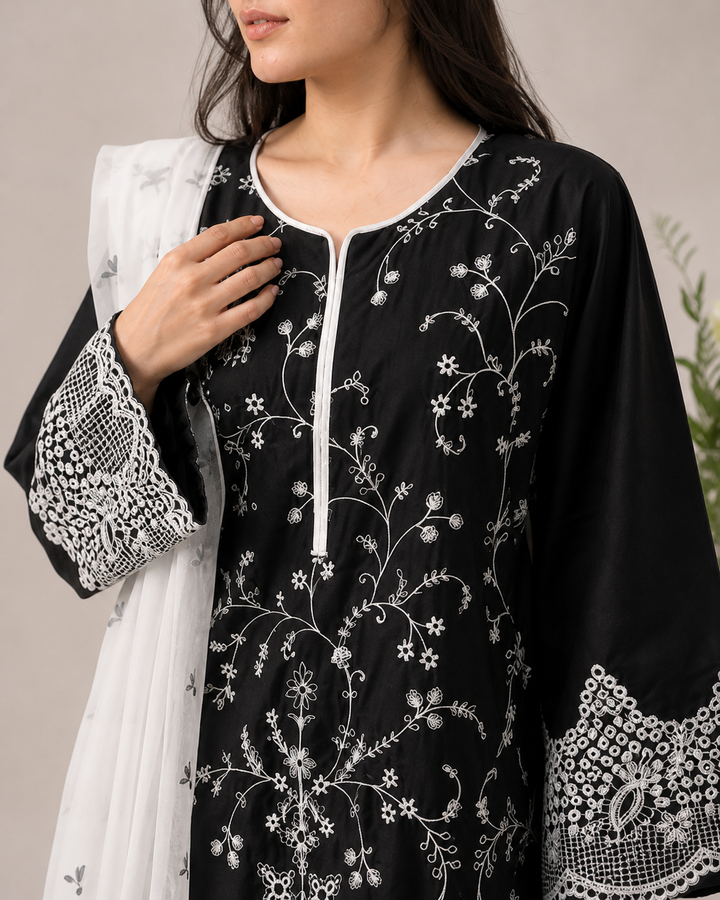 Midnight Noir Embroidered 3-Piece Set