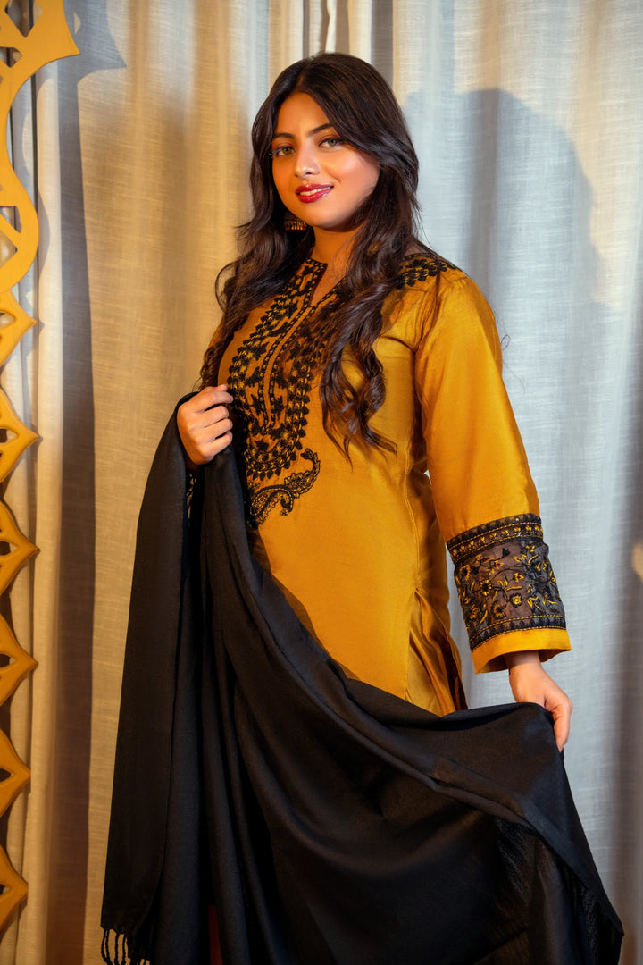 Mustard Yellow 3-Piece Winter Cotton Suit