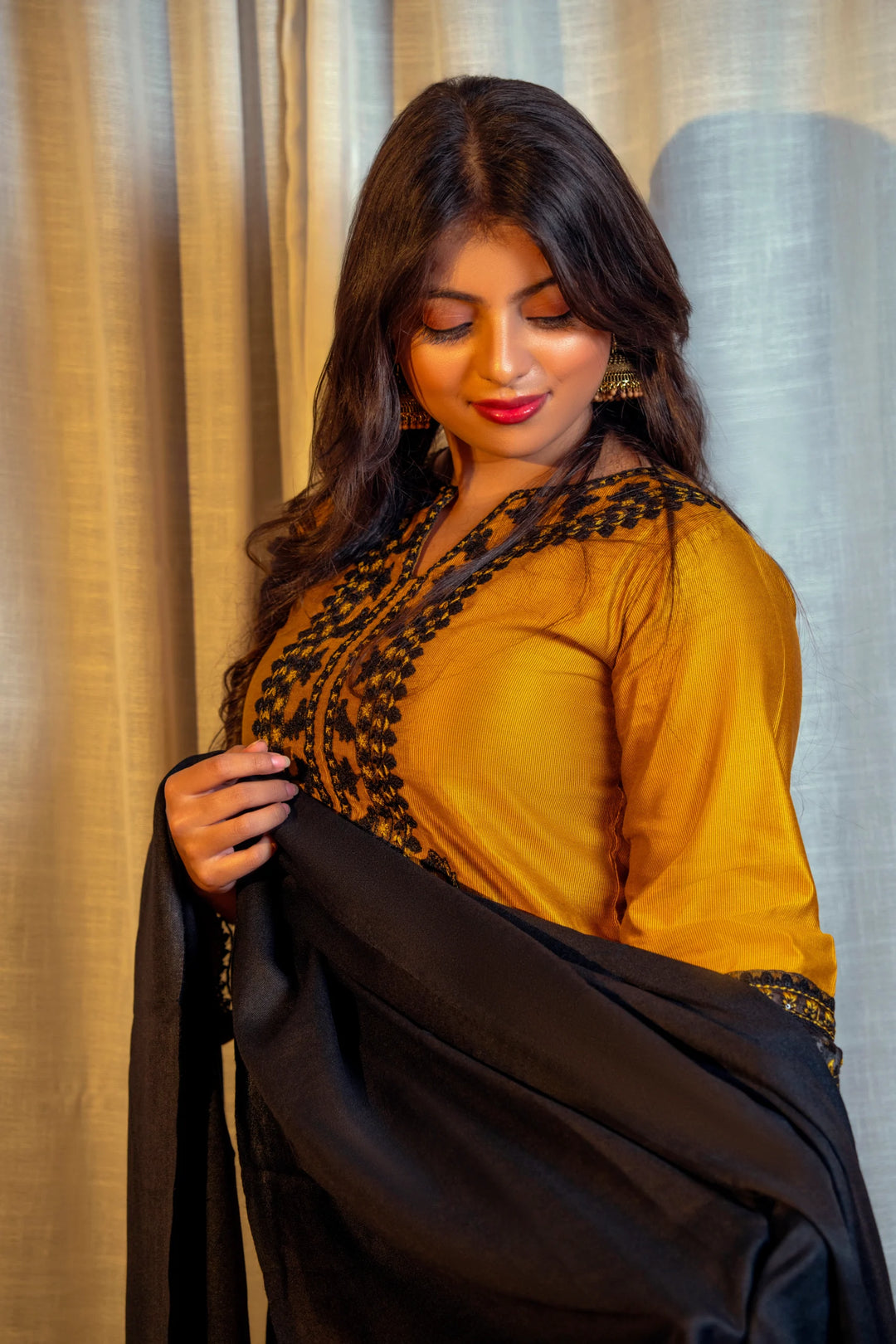 Mustard Yellow 3-Piece Winter Cotton Suit