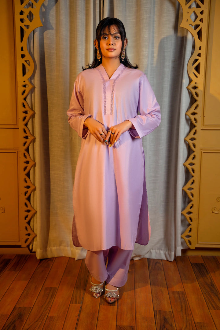 Lavender Winter Cotton Suit with Shawl