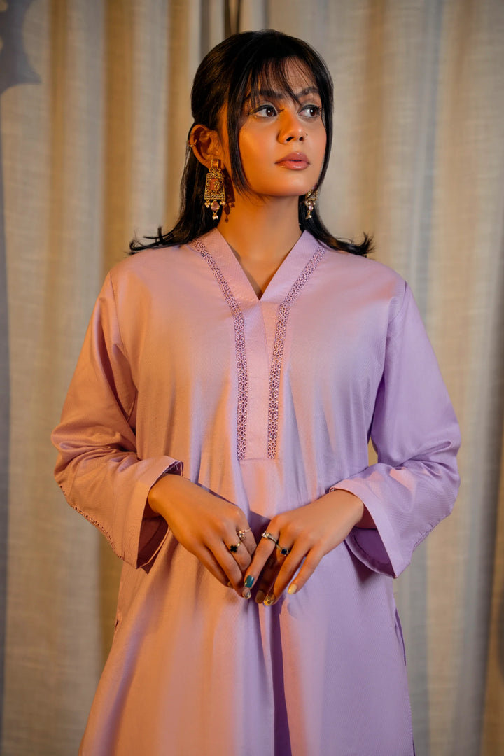 Lavender Winter Cotton Suit with Shawl