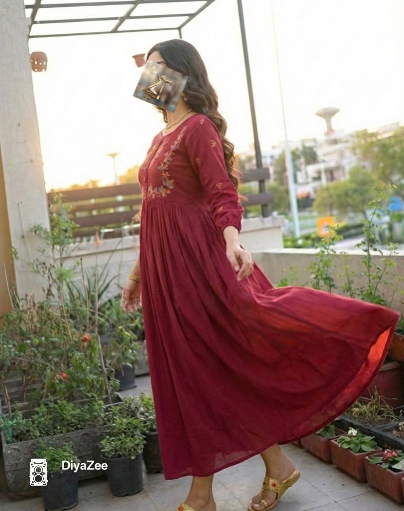 Raspberry Embroidered Cotton Frock