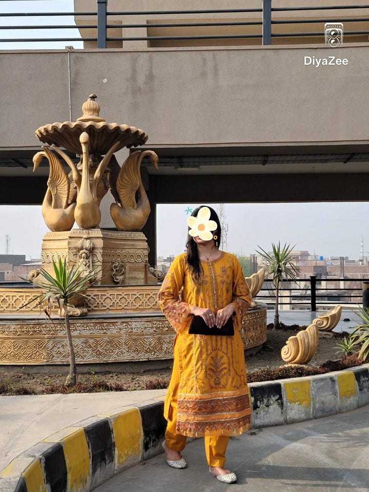 Mustard Yellow Embroidered Cotton Suit