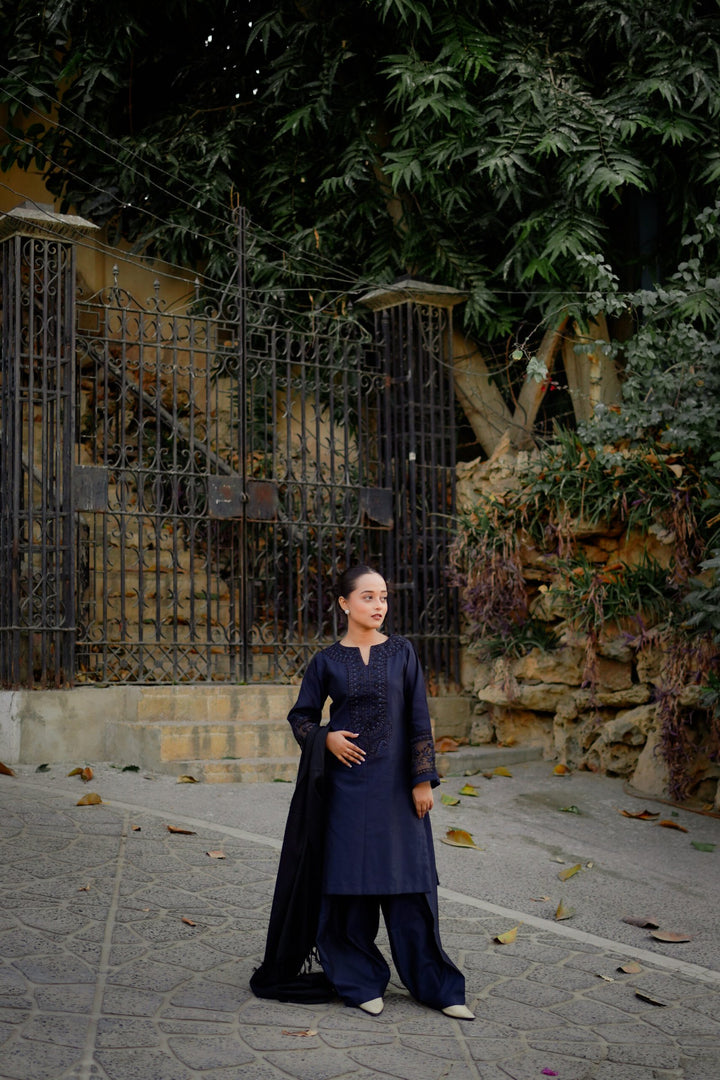 Navy Blue 3-Piece Winter Cotton Suit