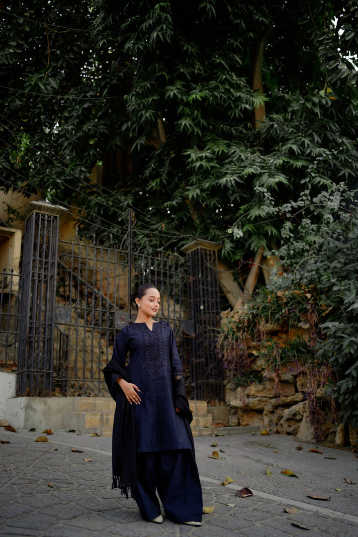 Navy Blue 3-Piece Winter Cotton Suit