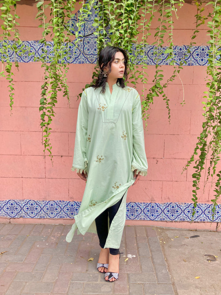 Pastel Green Embroidered Single Piece Kurta