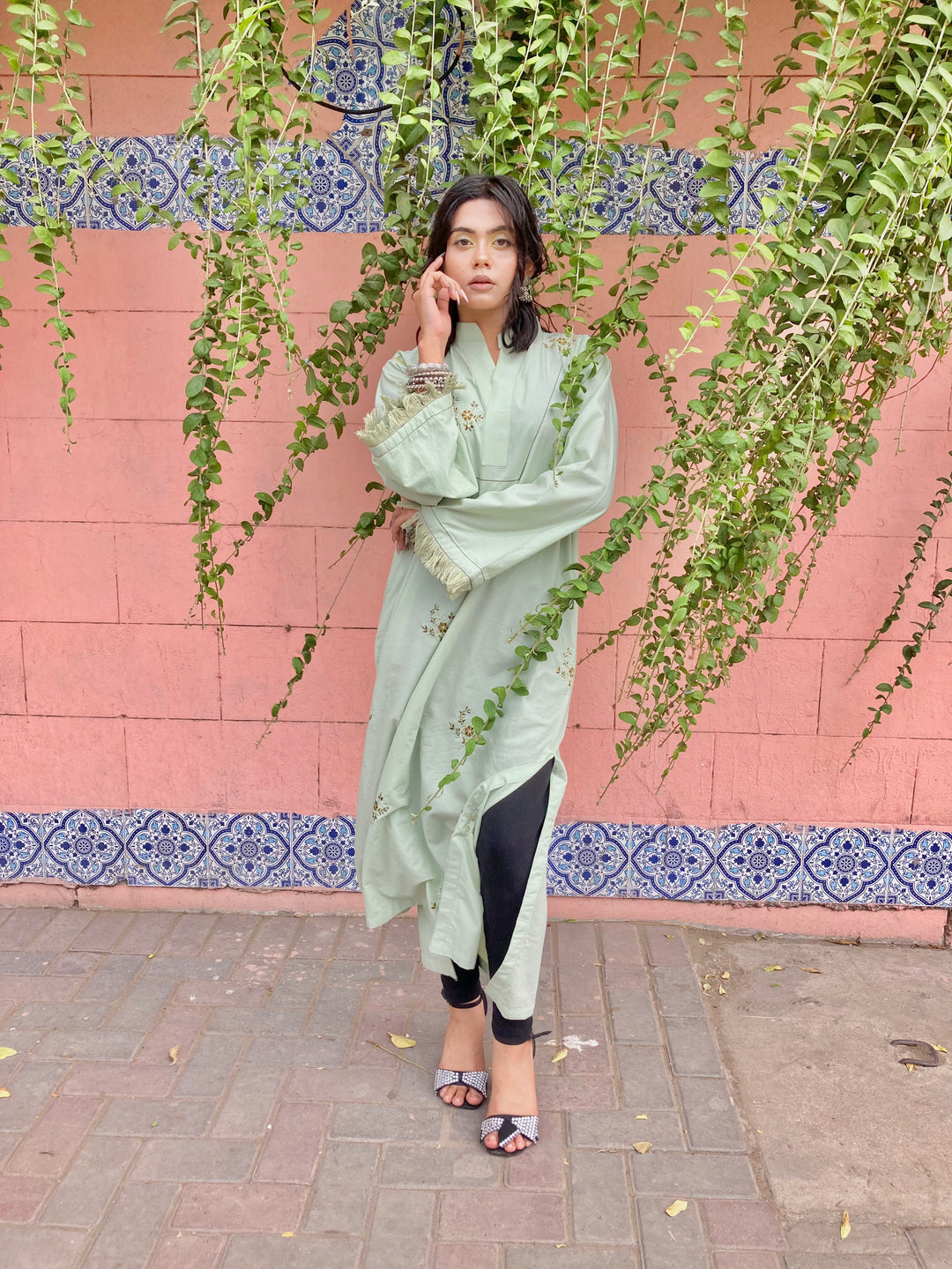 Pastel Green Embroidered Single Piece Kurta