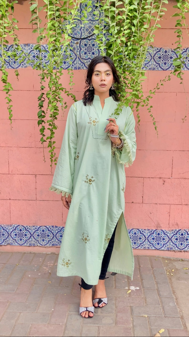 Pastel Green Embroidered Single Piece Kurta