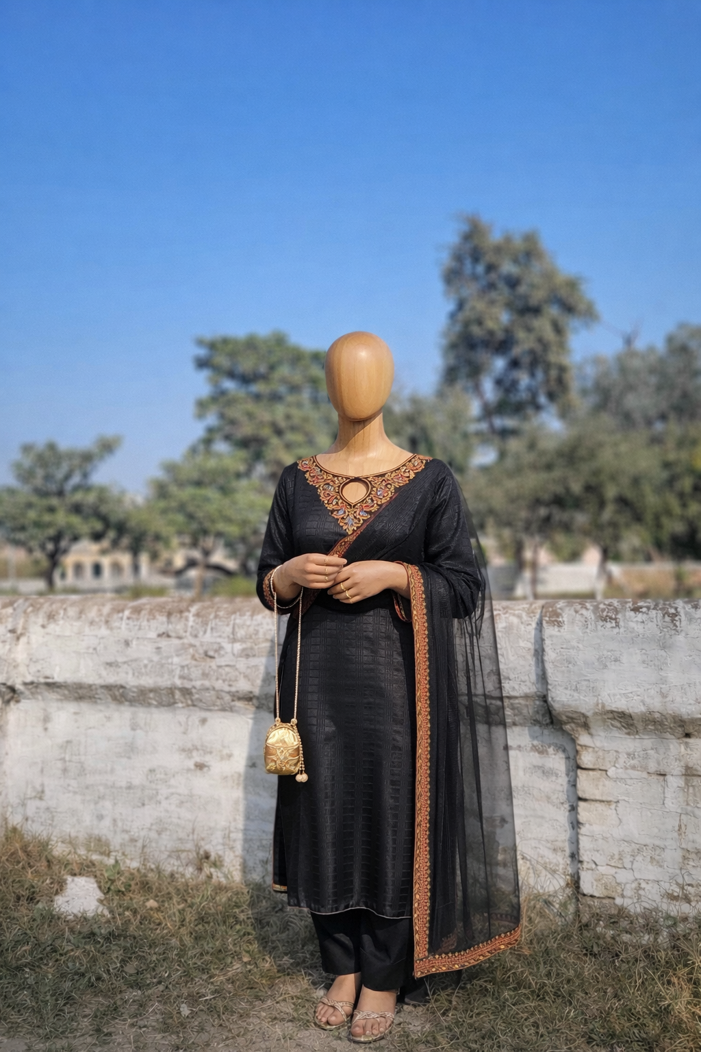 Black Embroidered Silk Wear