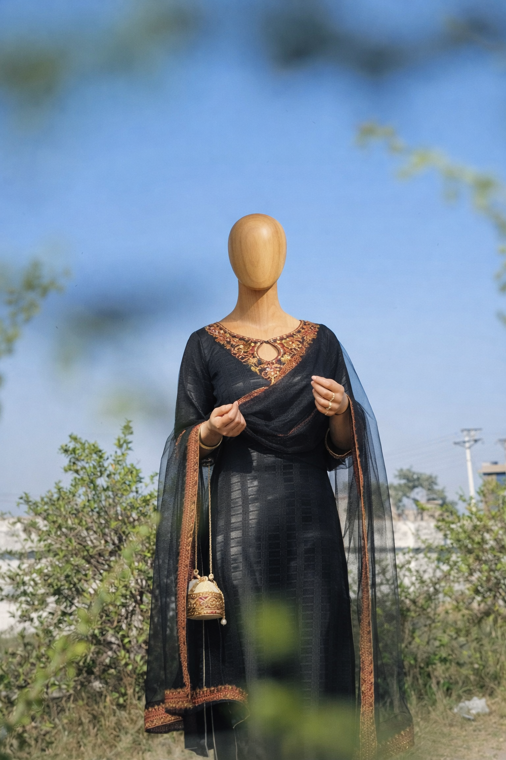 Black Embroidered Silk Wear