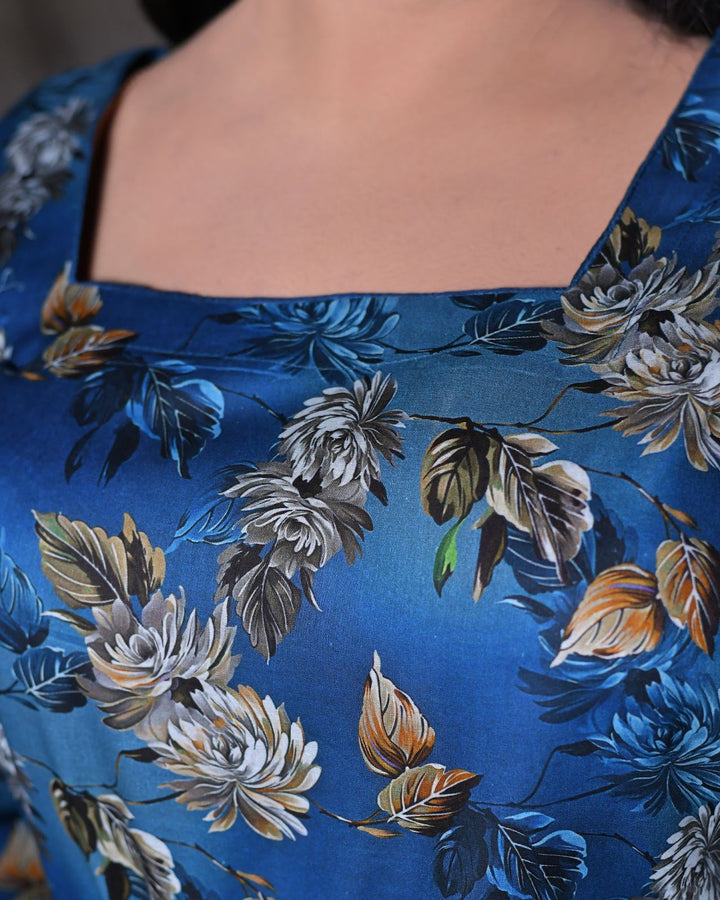 Blue Floral Print Everyday Farshi Shalwar Suit