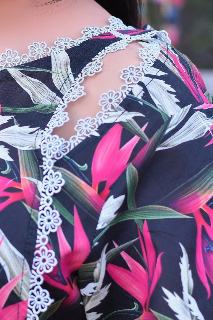 Black & Pink Tropical Print Everyday Lilan Lawn Trouser Suit