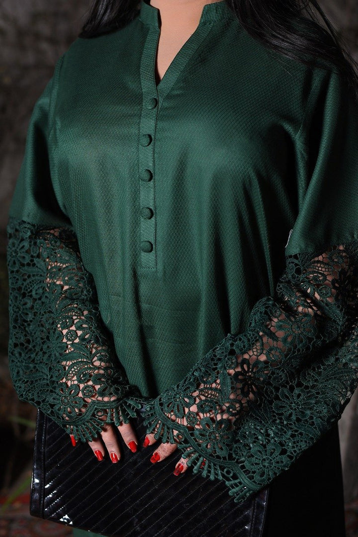 Emerald Green Lace Sleeve Winter Cotton Suit
