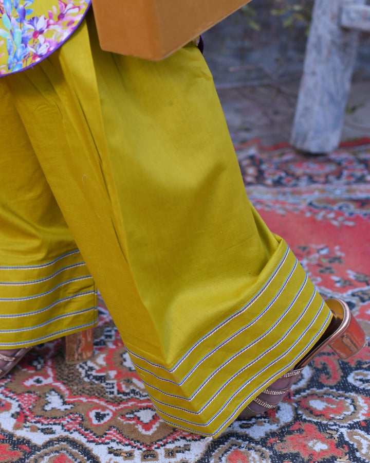 Yellow-Green Floral Everyday Farshi Shalwar Kameez
