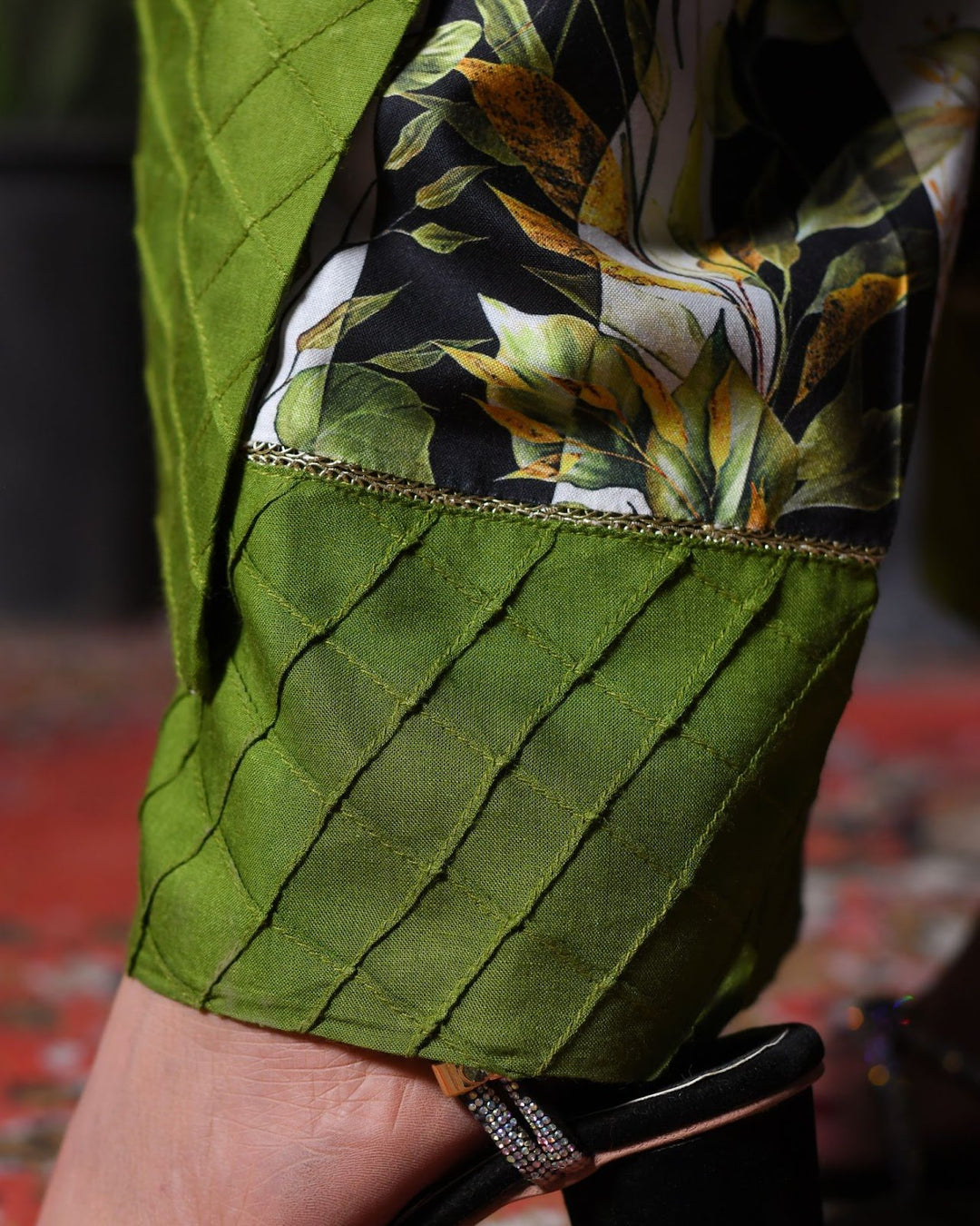 Leaf Print Olive Green & White Everyday Lawn Trouser Suit