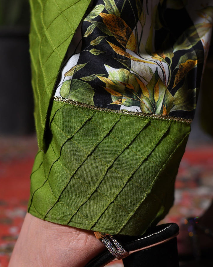 Leaf Print Olive Green & White Everyday Lawn Trouser Suit