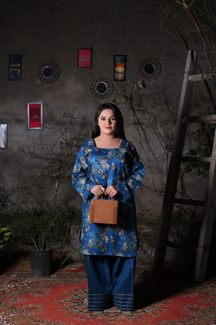 Blue Floral Print Everyday Farshi Shalwar Suit