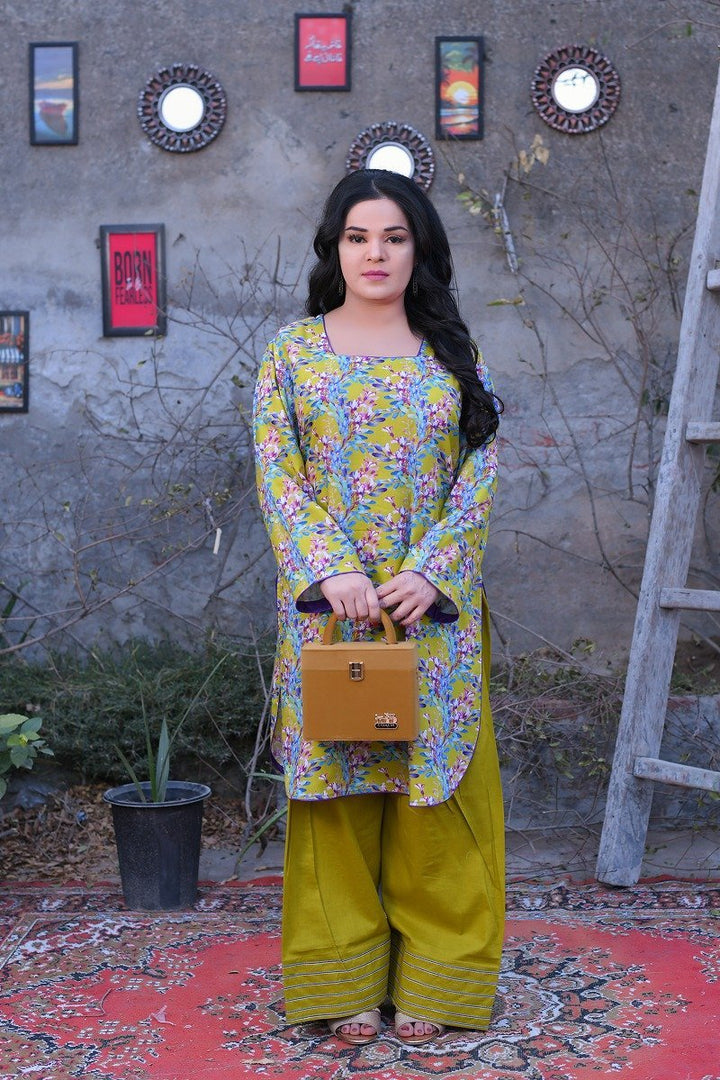 Yellow-Green Floral Everyday Farshi Shalwar Kameez
