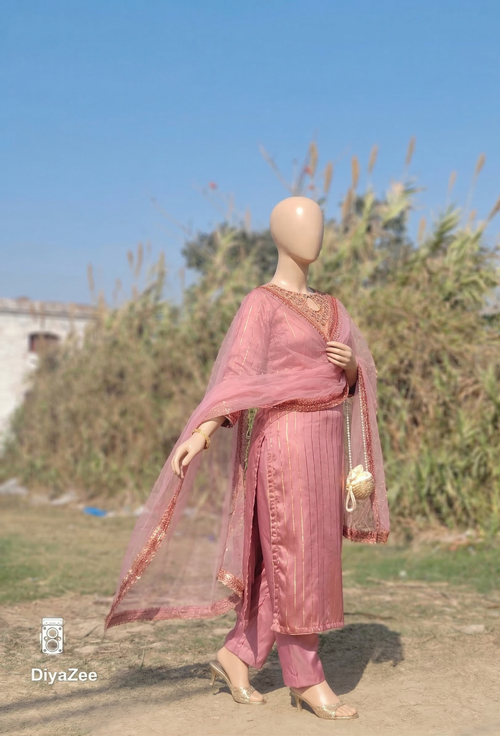 Blush Pink Embroidered Silk Suit