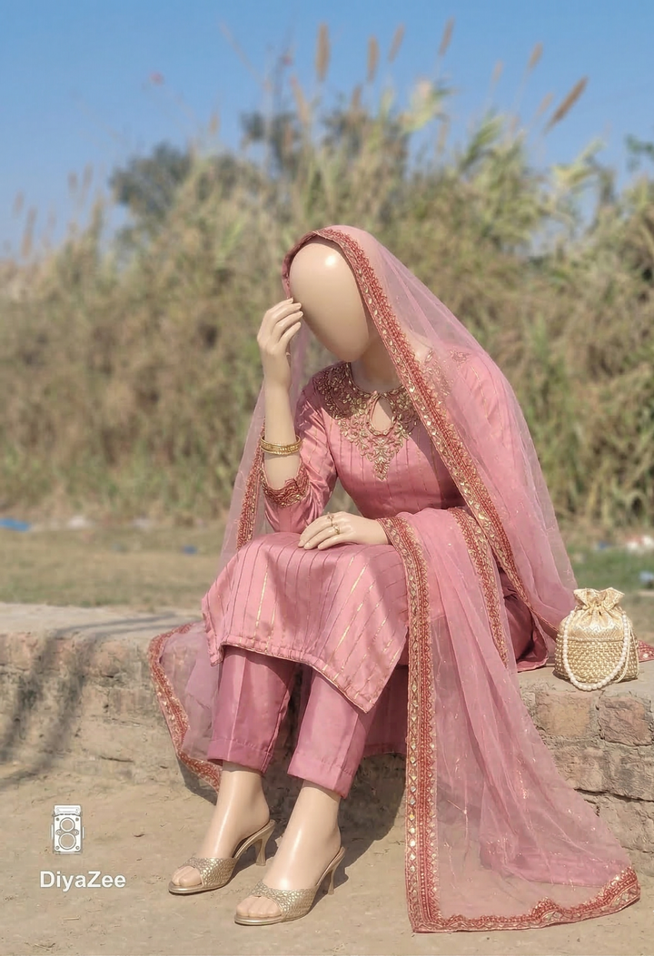 Blush Pink Embroidered Silk Suit