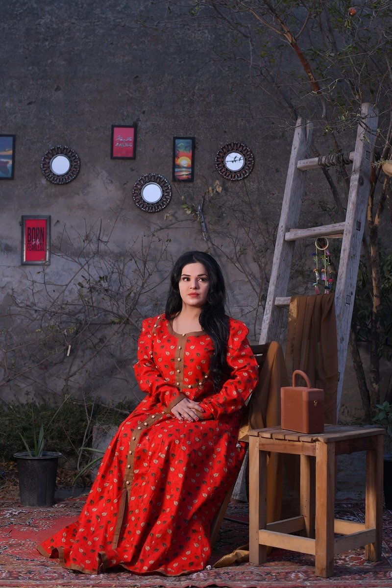Red Floral Everyday wear long frock