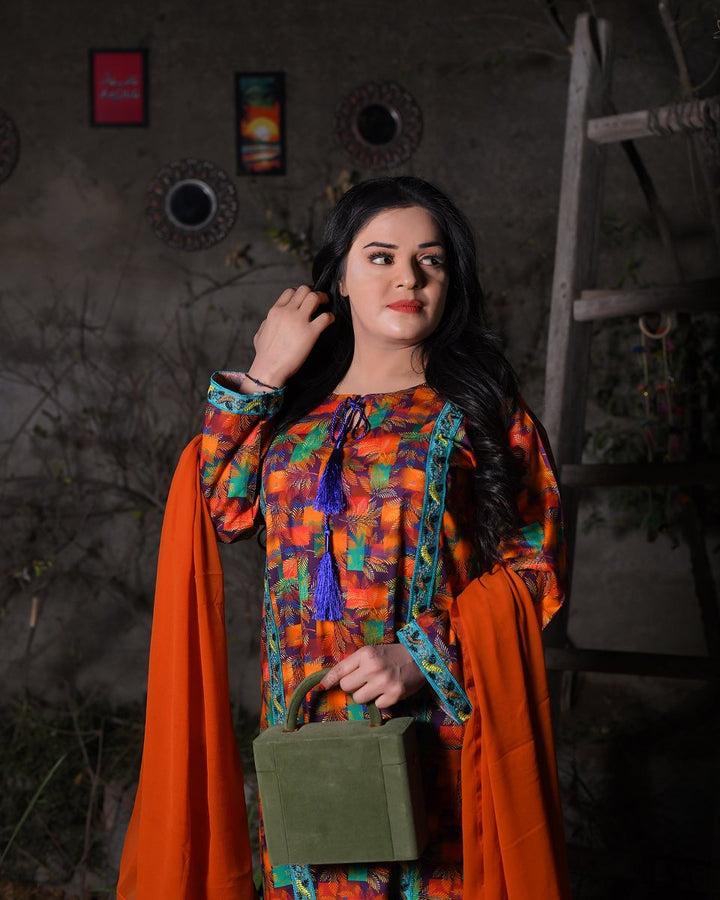 Multicolor Leaf and Block Print Everyday Wear Long A-line/Straight Dress