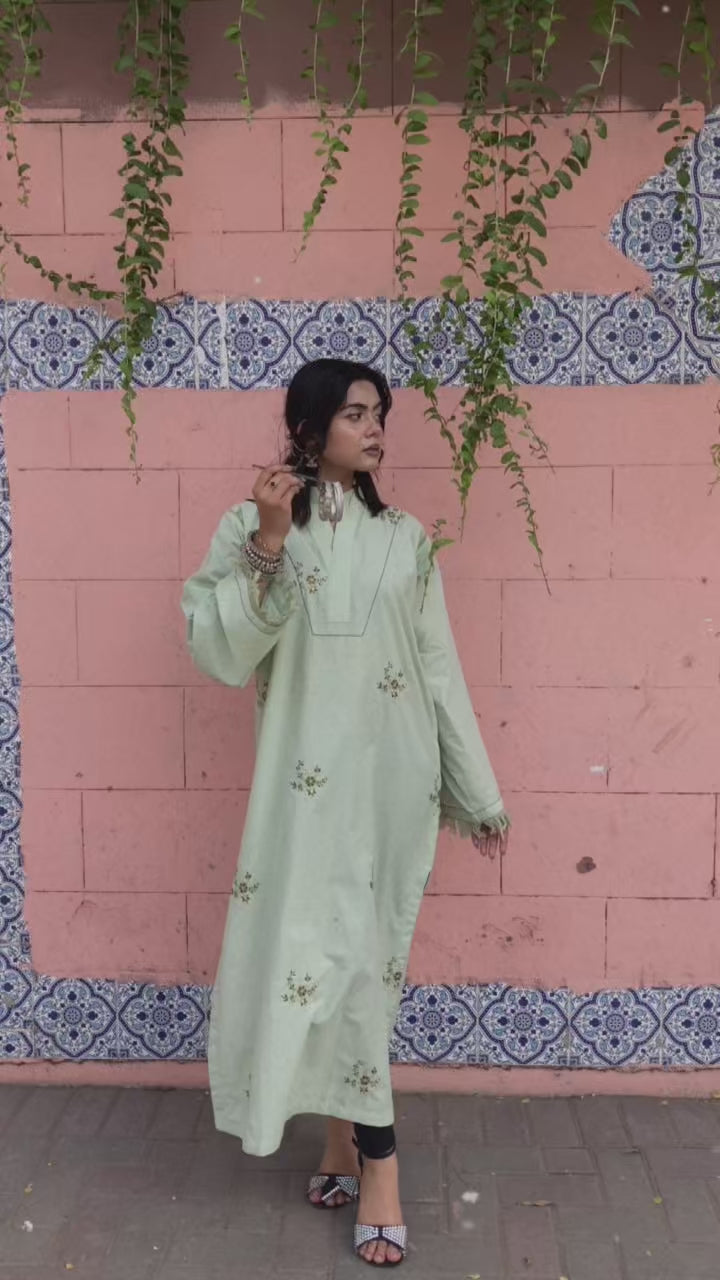 Pastel Green Embroidered Single Piece Kurta