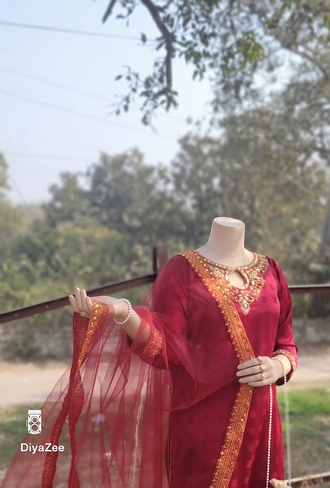 Maroon Embroidered Silk Suit